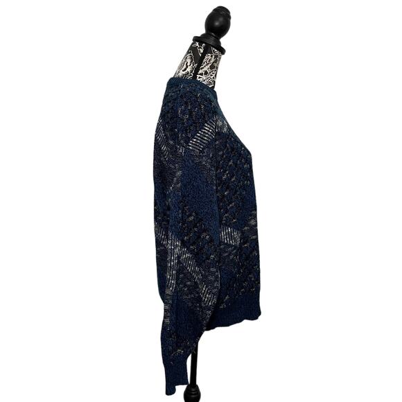 Vintage Michael Gerald Men's Knit Grandpa Crewneck Sweater Blue Black Size Large - Picture 6 of 8